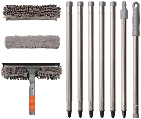 Terafeels 110.23in / 280cm Window Cleaning Equipment, Window Squeegee: 2 in 1 Double-Sided Professional Window Cleaning Kit with Extension Pole (Grey)