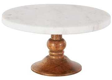 Deco 79 Mango Wood Cake Stand with Wood Base, 10 x 10 x 5, White