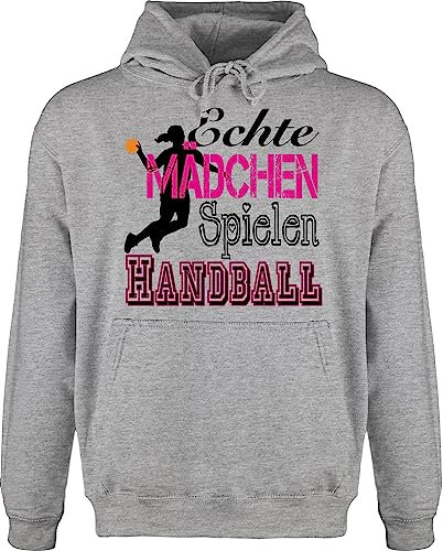 Hoodie Herren Pullover Männer - EM 2026 Trikot Ersatz - Echte Mädchen Spielen Handball - XS - Grau meliert - langer arm handballer wm pulli hanball mädels halbball maedchen handball. handball,