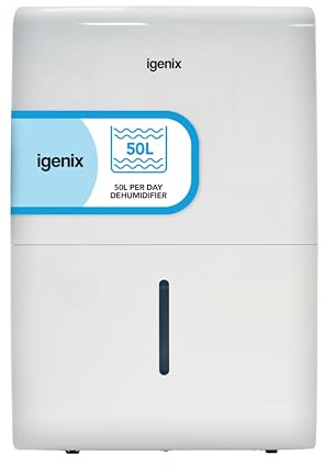 Igenix IG9851 50L/Day Large Dehumidifier for Mould Removal & Drying Clothes, Removes 50 Litres Moisture, Damp, Mould in Home, Kitchen, Bedroom, Caravan, Office, Garage or Bathroom