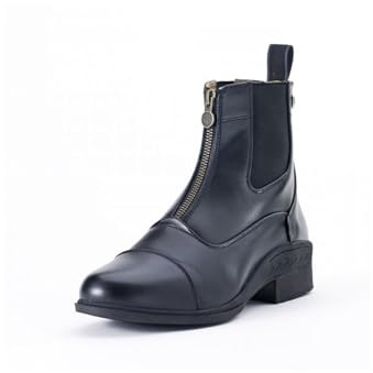 Ovation Women's Lightweight Stylish Equestrian Horse Riding Ankle Length Synthetic Vega Leather Quantum Zip Paddock Boots, Black, Size 8.5