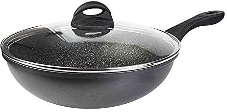 Sovereign Stone Non-Stick Wok Pan with Glass Lid - Deep Stir Fry Pan with Induction Base - 28cm Frying Pan with Ergonomic Handle