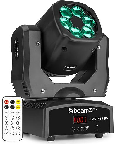 BeamZ Panther 80 - Moving Head, Discolicht Partylicht mit 6 rotierenden Linsen, Movinghead Disco Licht Strahler Uplight, 12 DMX Kanäle, Bühnenbeleuchtung, Partylicht für Clubs, Bars und Shows