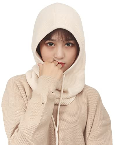 BeFur Kapuzenschal Mütze für Damen Warme Unisex Balaclava Pullover Strickmütze mit Kordelzug Outdoor Sports Maske