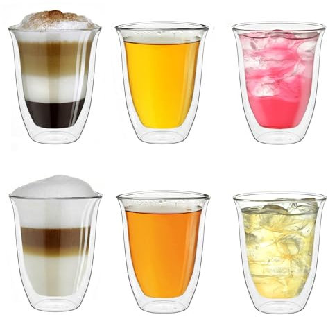 Creano Set 6 Tazze Cappuccino 400ml Doppia Parete in Vetro Borosilicato – Bicchieri Termici Isolanti per Caffè Tè Latte – Design Elegante Regalo Premium – Set: 6x 400ml DG-V (confezione da 1)