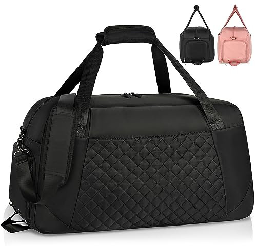Lubardy Sporttasche Damen 40L Groß Reisetasche Damen Weekender Schwimmtasche Trainingstasche mit Schuhfach Tasche für Gym Fitness Urlaub Übernachtung Yoga Tanzen Duffle Bag (Schwarz)