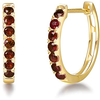 Carleen Solide 14 Karat 585 Gelb Gold Klein Creolen Huggies Ohrringe mit Natürlicher Edelstein Kreis Geschenk Schmuck für Damen Mädchen, Durchmesser: 15 mm