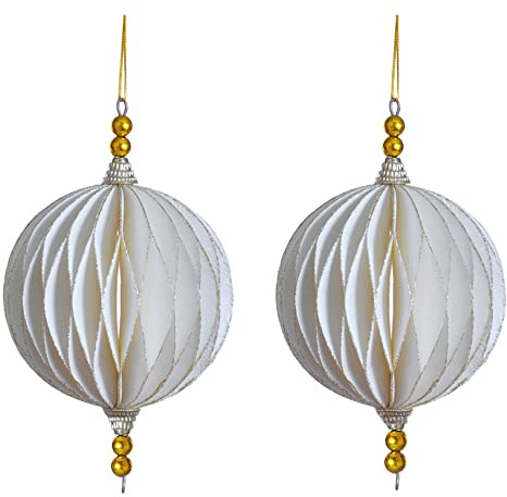 Weihnachtsdeko Baumschmuck -Ornary- 2er-Set Papier 9x17cm Weiss-Gold