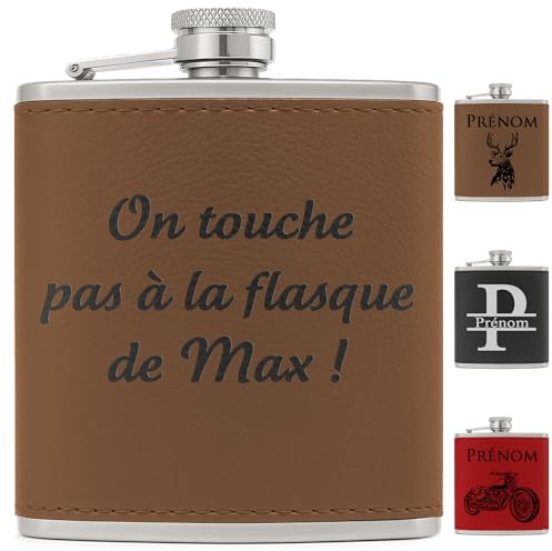KDO MAGIC Flasque alcool personnalisé 175ml marron | Idée cadeau homme | EVG | Personnaliser | Texte ou Prénom gravé | Cadeau | Anniversaire | Noël