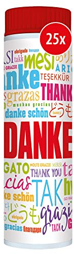 PUSTEFIX Seifenblasen Set I 25 x Klassik 42ml Danke Bubbles I Bubbles Made in Germany I Party Seifenblasen für Kinder-Geburtstag, Hochzeit, Standesamt, Polterabend I 25 x 42 ml Vorteilspack