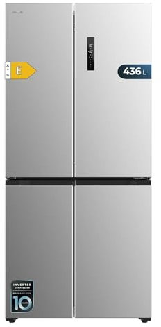 Cecotec Frigorífico 4 Puertas 436L Bolero CoolMarket 4D 436 Inox E. 183cm Alto y 83,6cm Ancho, Compresor Inverter Plus, Total No Frost, Alarma Puerta Abierta, Fast Cooling y Freezing, MultiAirFlow