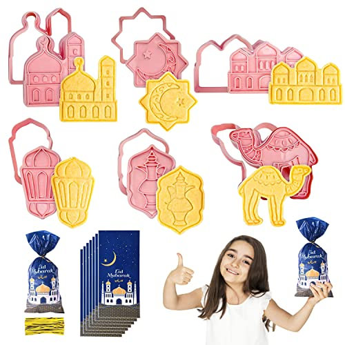 B-075 6pcs Plätzchenausstecher Eid Mubarak 3D Keksausstecher Ramadan Ausstecher Cookie Cutter Kunststoff Mini Ausstechformen Kinder Für Diy Brotausstecherset Kinder Plätzchen Backen,Party Dekorationen