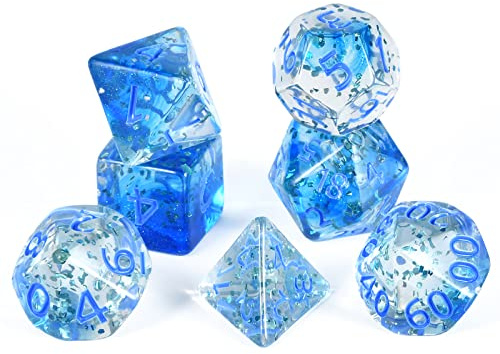FLASHOWL Transparente kristallfarbene Farbbandwürfel D20 Würfel Dungeons and Dragons Würfelspiele Tischwürfel Polyhedral Roll Play W20 Dice DND RPG MTG Polyhedral Dice (7 Stück Blau)