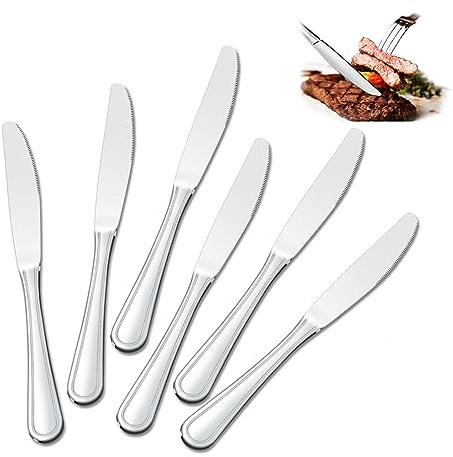 Gymdin Dinner Knives Set of 24, 9” Knives Set, Butter Knife with Pretty Line Handle, Sharp Knife Set, Food Grade Stainless Steel Table Knife, Silverware, Dishwasher Safe & Mirror Polished