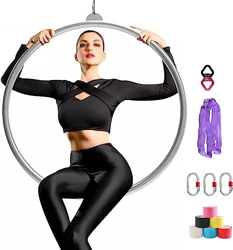 YXXSDP Aerial Hoop Frauen Einzelner Punkt Aerial Ausrüstung Yoga-Reifen, Edelstahl Stahl Hängen Luftreifen Lyra Hoop Set, 2204lbs Geprüfte Stärke Zirkus Hebering (Size : 95cm/37.4inch)