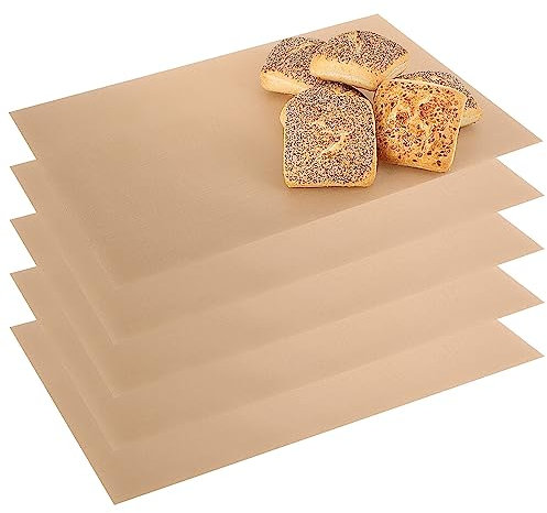 COM-FOUR® 5x pellicola da forno permanente in Teflon - carta da forno riutilizzabile - adatta per forno fino a 260 °C - pellicola da forno antiaderente tagliabile (5 pezzi - beige 46x32 cm)