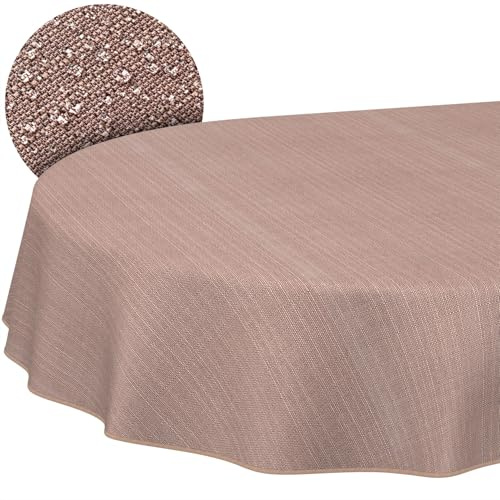 Stoff Tischdecke Textil Tischwäsche Tischtuch Baumwolle Polyester abwaschbar Uni Ornament Damast Jacquard Gewebe waschbar Braun Oval 240x140cm mit Saum (Eingefasst)