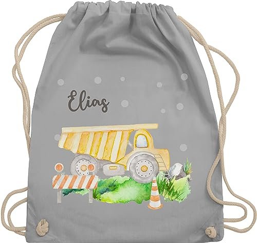 Turnbeutel Rucksack - Andere Fahrzeuge Taschen - Bagger - Baggerfahrer Geschenk Baustelle Baumaschine - Unisize - Hellgrau - name tasche für kindergarten fahrzeug baumaschinen beutel junge