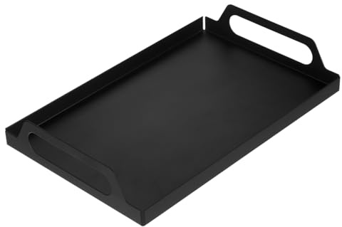 QUARKZMAN Metall-Serviertablett mit Griffen 9,4 x 16 Schwarz | Rechteckiges Couchtischtablett, Dekoratives Tablett, Für Badezimmer Küche Wohnzimmer