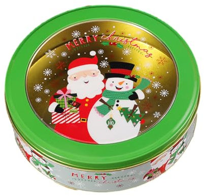 DOTBUY-SHOP Christmas Biscuit Tin, Round Cake Tin Large Storage Tin Airtight Biscuit Tins Storage, Fine Metal Box Christmas Decoration Tin Box (Set of 2,Santa Snowman)