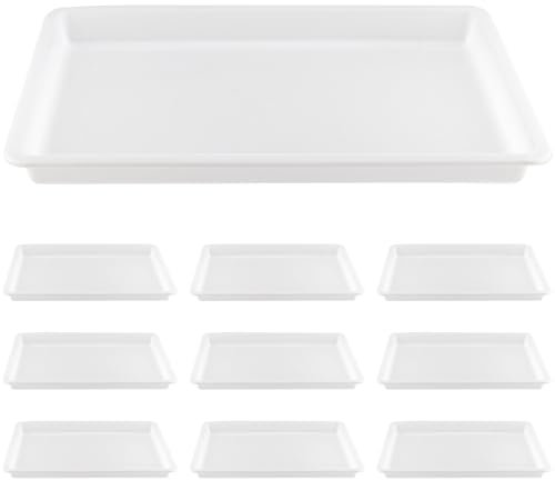 MOUYAT 10 PCS Large Plastic Activity Trays, White Art Crafts Tray Organiser Serving Tray For School, Home, Diy Projects, Painting, Beads, Organising Supply, 39 x 29 x 4cm