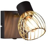 meineWunschleuchte Ausgefallener Wandstrahler mit Gitter Lampenschirm in Gold, Höhe 16cm