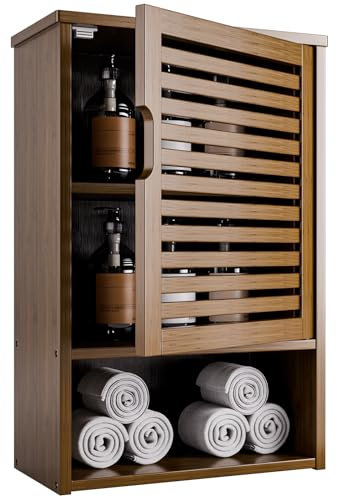 HITNET Armario de Baño, Mueble Colgante de Bambú, 60 cm de Altura sobre el Organizador de Almacenamiento Que Ahorra Espacio en el Inodoro, Puerta única y Estante Ajustable, Nogal
