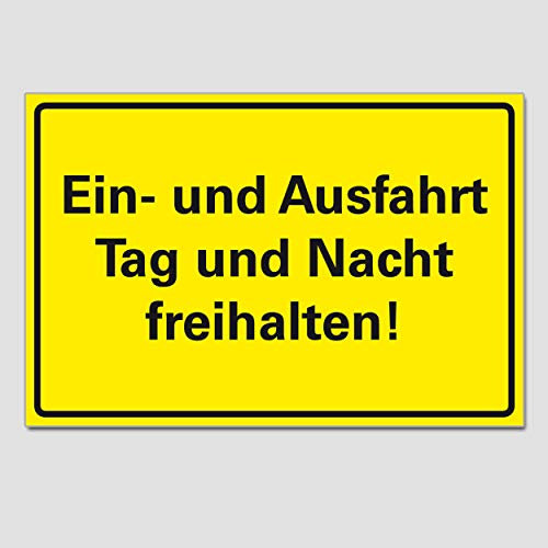 Ein und Ausfahrt Tag und Nacht freihalten Schild Hinweisschild PVC 300 x 200 x 3 mm Vorgebohrt B1-Zertifiziert