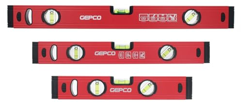 GEPCO Lot de 3 niveaux à bulle professionnels industriels 30 40 50 cm en aluminium 1,2 mm Balance de mesure 3 fioles Tolérance de mesure : 0,5 mm/m