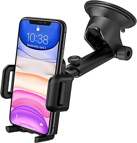 ZISONIX Support Téléphone Voiture Ventouse pour Tableau de Bord Pare-Brise, Rotation 360° Bras Prolongé Angle Télescopique Porte Telephone Voiture pour Smartphones et GPS 4.7-7.0 Pouces