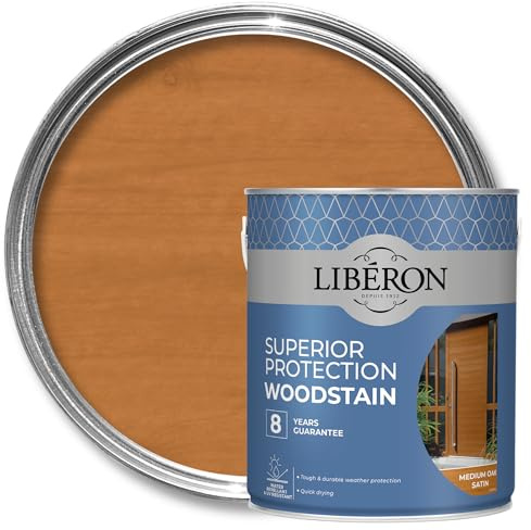 Libéron Superior Protection Woodstain for Exterior Wood, Medium Oak, 2.5L | 8-year guarantee, Microporous formula, Water-repellent & UV resistant, For vertical woodwork, Quick-drying