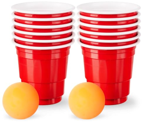 ZOPPER Shot Glasses Party Game Set – 12 Red Cups (60ml) + 2 Ping Pong Balls – Sturdy & Waterproof Table Tennis Game for Birthday, Camping, Indoor & Outdoor Parties