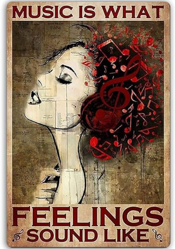 kisoyo Music is What Feelings 5 Sound Like,Funny Signs Retro Metal Tin Sign Vintage Sign for Home Coffee Wall Decor 8x12 Inch