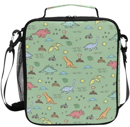 Mnsruu Dinosaur Lunch Bags Insulated School Lunch Bag for Kids Boys Girls Toddler Reusable Lunch Box Thermal Cooler Bag Tote Bag Shoulder Strap