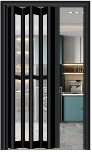 Schiebetür Falttür falttüren innentüren Innen Akkordeon Tür für Schrank, Schwarze Aluminium-Falttüren Schiebetür/ Temporäre Tür Raumtrenner mit klarem Acrylglas und Handgriff, Multifaltbare Akkordeon-
