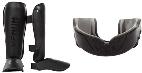 Venum Erwachsene Schienbeinshoner Challenger 2.0, Schwarz/Matt, XL, 2050-114 & Unisex Challengerzahnschutz Zahnschutz, Schwarz/Schwarz, Einheitsgröße EU