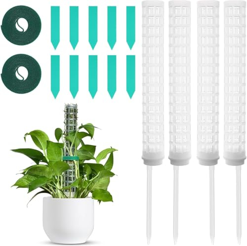 Aide à l'escalade Monstera, bâton de Mousse Monstera, Support de Plantation de Plantes de Lierre de Jardin, bâton de Mousse de 100 cm, 4 pièces, Sangle Monstera 10 étiquettes