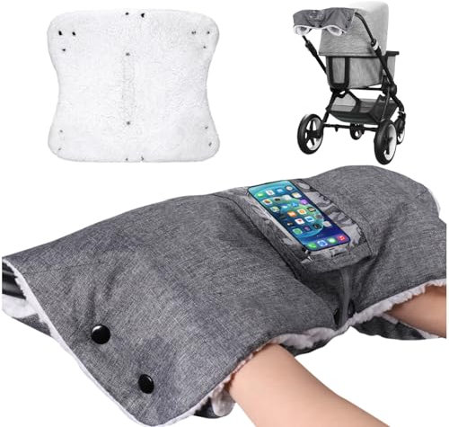 Yimomoyi Handwärmer Kinderwagen, Kinderwagenhandschuhe, Kinderwagenmuff mit Warme Fleece und Baumwolle, Universalgröße Kinderwagen Zubehör, Wasserabweisender Handmuff für Kinderwagen (Grau)