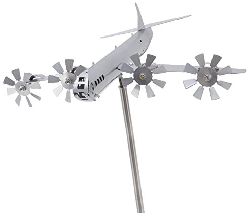 Flugzeug-Windskulptur, Windbetrieben, Drehbar, Flugzeug-Windmühle aus Edelstahl, Einfach zu Montierende Metall-Windmühle, Gartendekoration