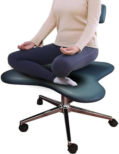 ASerZenith Schreibtisch-Kniestühle, Kniestuhl, verstellbare Rückenlehne für Büro, Zuhause, Meditationsraum, weiß-schwarzer Criss-Cross-Schreibtischstuhl aus Leder für Computer, Blau, Einheitsgröße