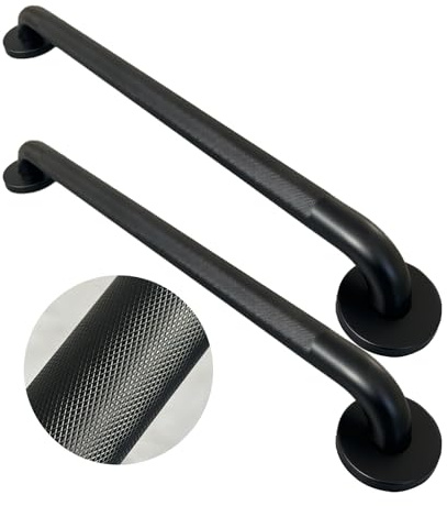 Handicap Grab Bars, 2 Pack 18 Inch Shower Grab Bar for Seniors, 304 Stainless Steel ADA Grab Bars for Bathtubs and Showers, Safety Shower Handles for Elderly, Disabled (Matte Black Knurled)
