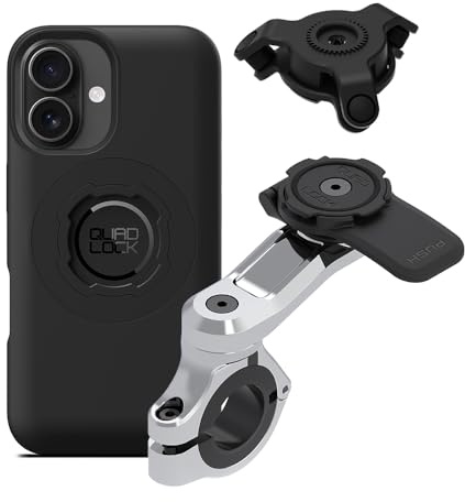 Quad Lock Motorcycle Pro Chrome Phone Holder with Vibration Damper and MAG Case for iPhone 16