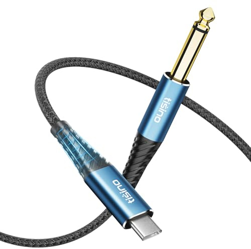 Tisino Câble Guitare USB-C vers Jack 6,35mm TS Mâle pour Instruments, 2m | Câble d'enregistrement audio pour guitare et basse, compatible PC et smartphone, haute fidélité, blindage multiple