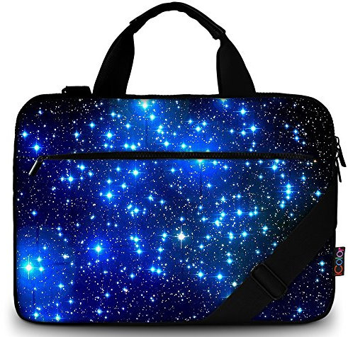Mibbxea Bolsa de lona para portátil, funda tipo mensajero con correa ajustable, funda protectora para netbook, maletín de viaje portátil (Cielo estrellado azul, 13 a 13.3 pulgadas)