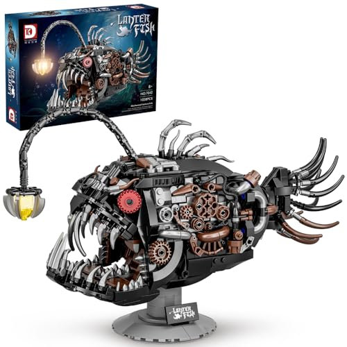 DUANT Mechanical Creation Series Laterne Fisch Bauklötze, Cyberpunk Bionic Technology Klemmbausteine Technik, Spielzeug für Erwachsene mit Displayständer und Namensschild