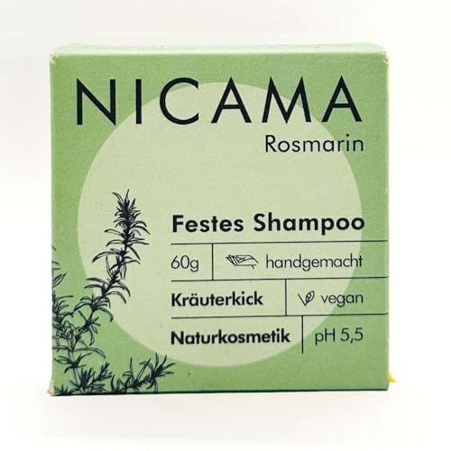 Nicama - Shampoo Rosmarin – 60g - Natur-seife ohne Plastik, Vegan, Palmölfrei, Tierversuchsfrei