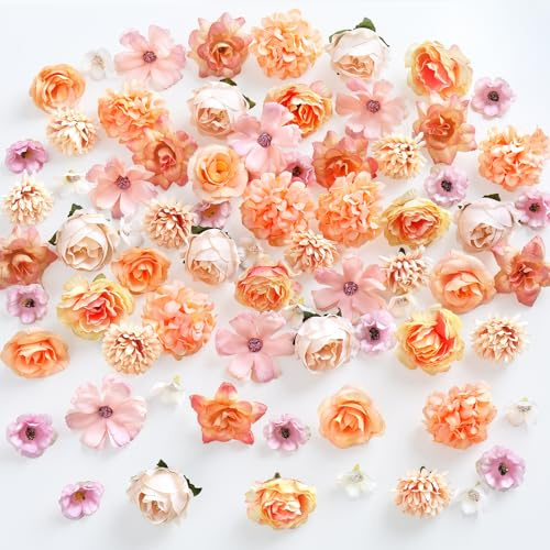 ASTNIC 100 Stück Kunstblumen zum Basteln, 9 Typen Klein Künstliche Blumen zum Bastelset Blumenköpfe 2~4.8cm, Mini Kunstblumen Deko für DIY Basteln Scrapbooking, Hochzeit, Tortendeko, Frauen Geschenk