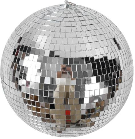 Fozriybefy Sfera a Specchio con Luce da Discoteca da 30 Cm, Sfere a Specchio per Feste Riflettenti in con Anelli Appesi per Ballo, Compleanno, Casa