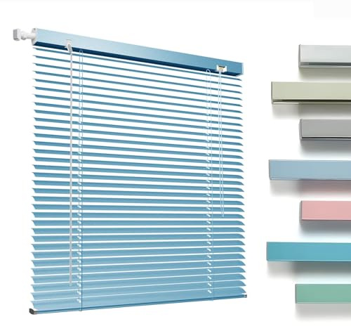 Store Venitien Aluminium, sans PerçAge Stores Vénitiens Intérieurs, Horizontaux Occultants Rideaux Personnalisable 35cm 50cm 75cm 80cm 110cm 125cm 150cm pour Fenetre(Light Blue)