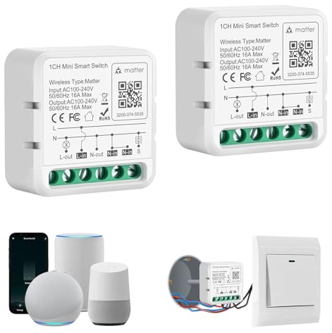 Matter Switch, Interruptor Inteligente Alexa, Matter Interruptores Inteligentes, Smart Switch para Alexa,google, Tuya App, Smart Life App, Max 16A, Conductor Neutro Necesario